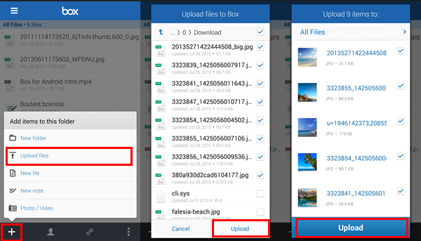 Transfer on Android Pictures with Box