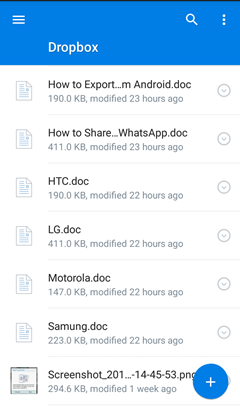 Uploaded Files on Android Dropbox