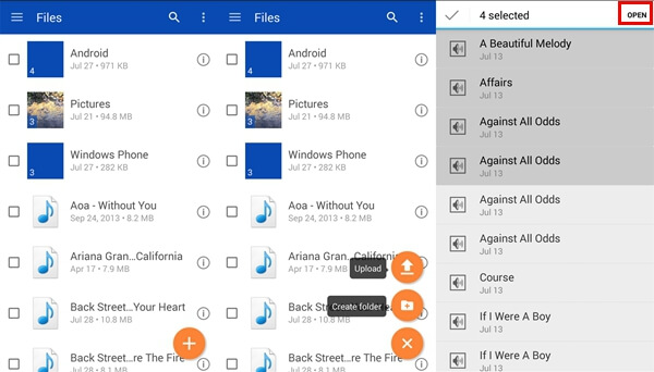 Upload Audios from OneDrive Android