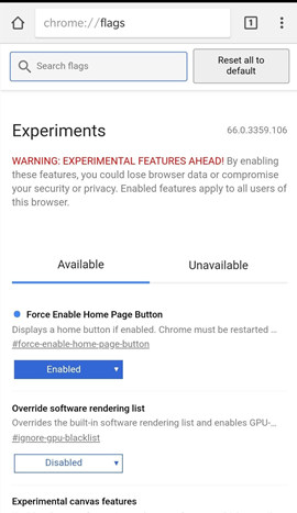Enable Chrome Home Promo