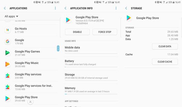 Clear Cache and Data Google Play Store